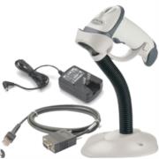 Escaner Alambrico Zebra LS2208 1D Laser con  Serial RS232 / DB9 (CBA-R01-S07PBR) Fuente de poder (PWR-WUA5V4W0US) Base (20-61019-01R) HC/Blanco